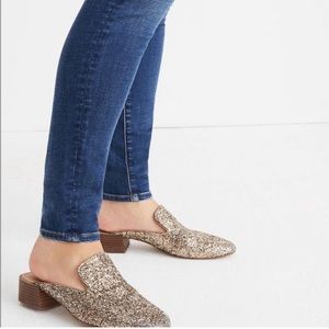 Madewell Gold Glitter Willa Loafer Mules Size 7